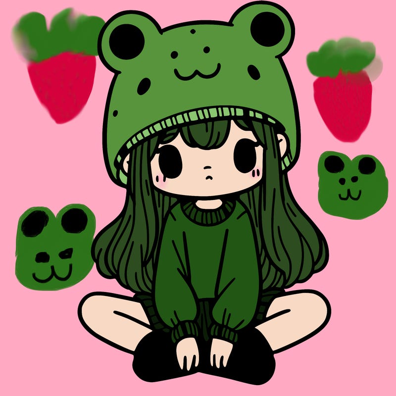 a girl wearing a frog hat and some frog socks