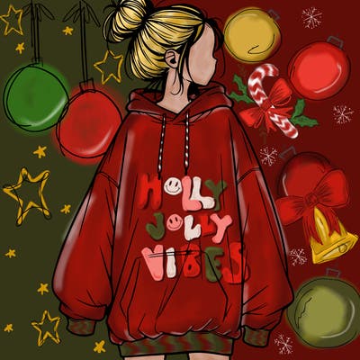 realistic girl with a oversized sweatshirt on and a bun