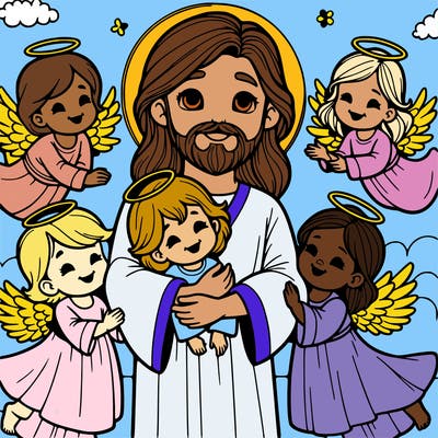jesus with a bunch of beautiful angels