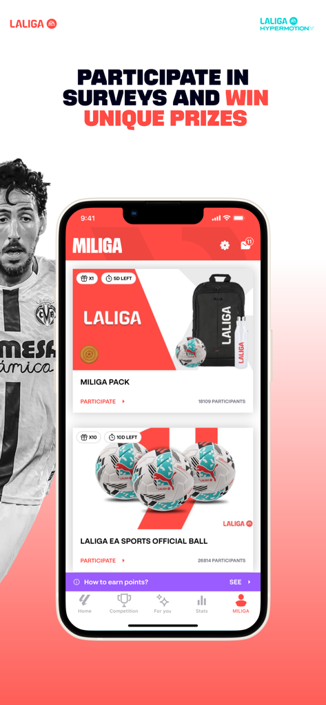 LALIGA Official App 2025/2026 - LALIGA Official App MILIGA zone featuring soccer surveys and prize giveaways