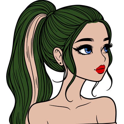 a beautiful and realistic girl with a high pony tail