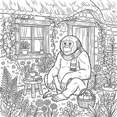 Discover a heartwarming scene with our Bonobo Cottagecore coloring page, blending peaceful primates with rustic charm. This delightful template invites you to relax and bring a serene, nature-inspired world to life with your colors.
