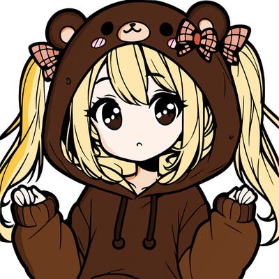 cute anime girl with ponytails and a cute bear hoodie