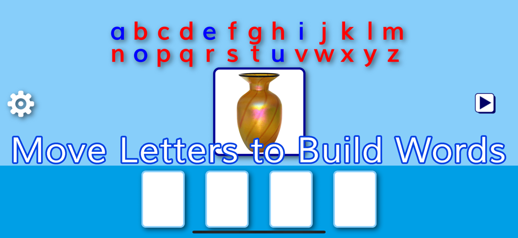 SPELLING MAGIC 4 for Schools - Educational app interface showing a moveable alphabet and word building exercise with a picture of a vase