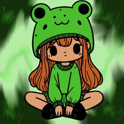 a girl wearing a frog hat and some frog socks