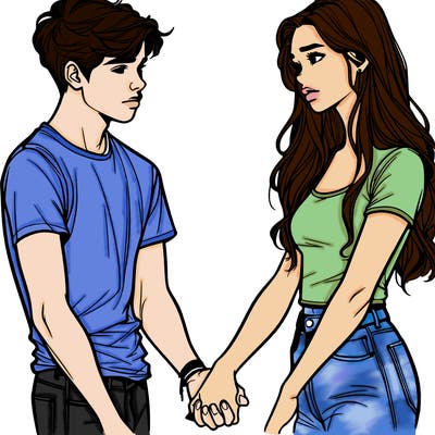 realistic teen couple holding hands