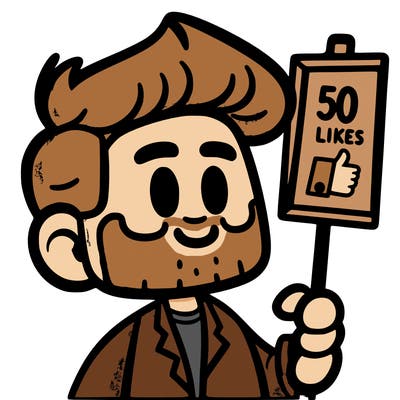 man holding a sign that says 50 likes