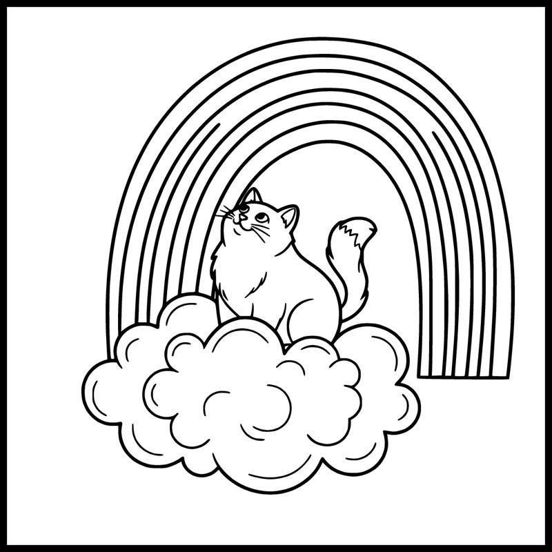 a rainbow 🌈 .  with a cat 🐈 on the cloud