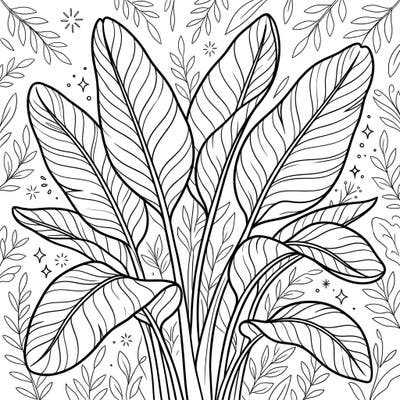 Dive into a tropical paradise with this delightful Bird of Paradise leaf coloring page, specially designed for kids aged 4-8. Young artists will love bringing these iconic Strelitzia leaves and surrounding jungle patterns to vibrant life.