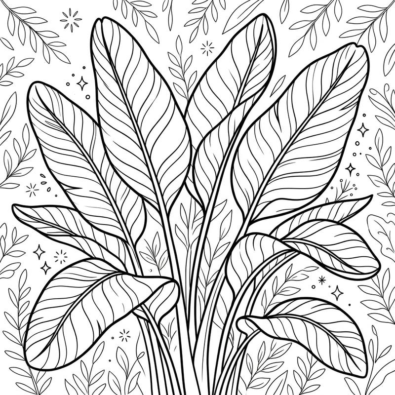 Dive into a tropical paradise with this delightful Bird of Paradise leaf coloring page, specially designed for kids aged 4-8. Young artists will love bringing these iconic Strelitzia leaves and surrounding jungle patterns to vibrant life.