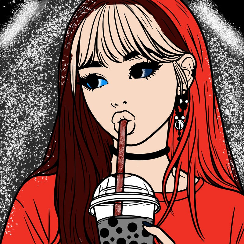 aesthetic realistic girl drinking boba