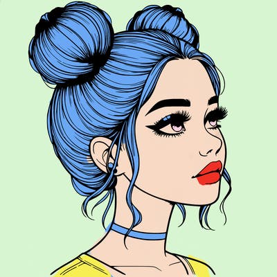 realistic girl with buns on the top of her head