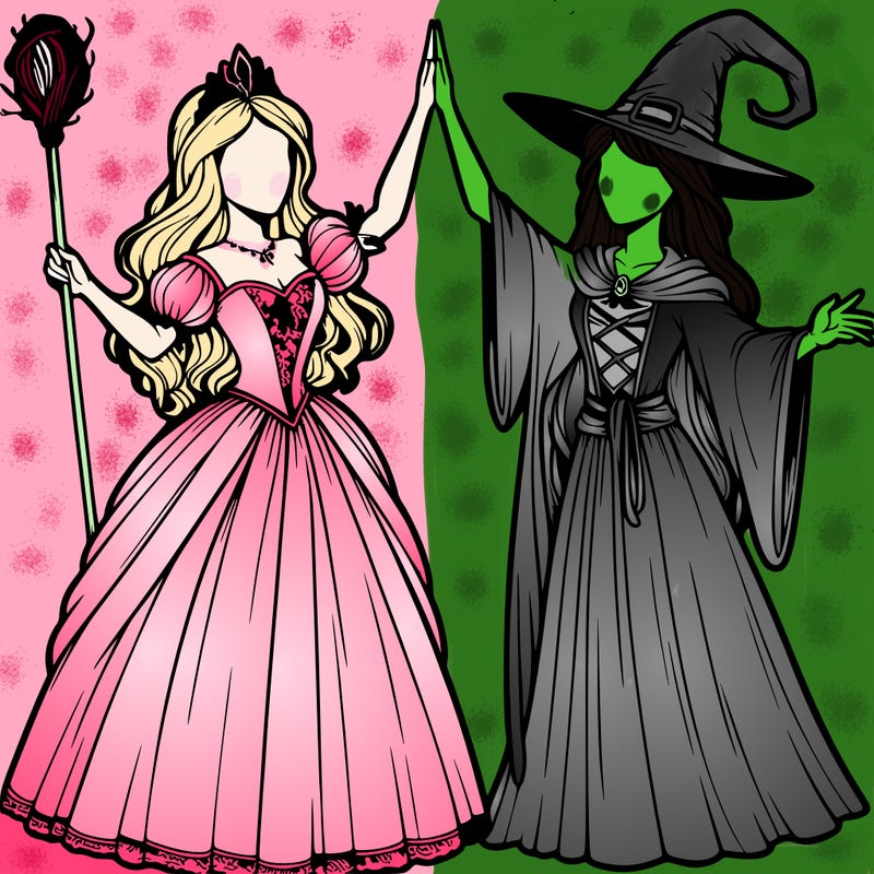 detailed realistic split of a princess and a witch