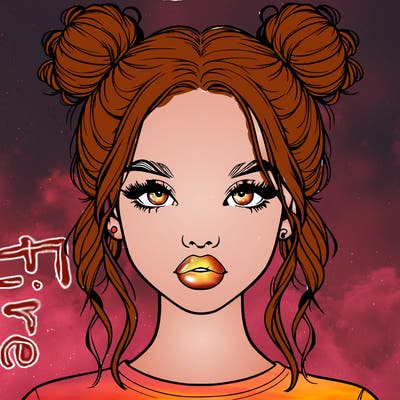 realistic girl with two buns in hair and lips