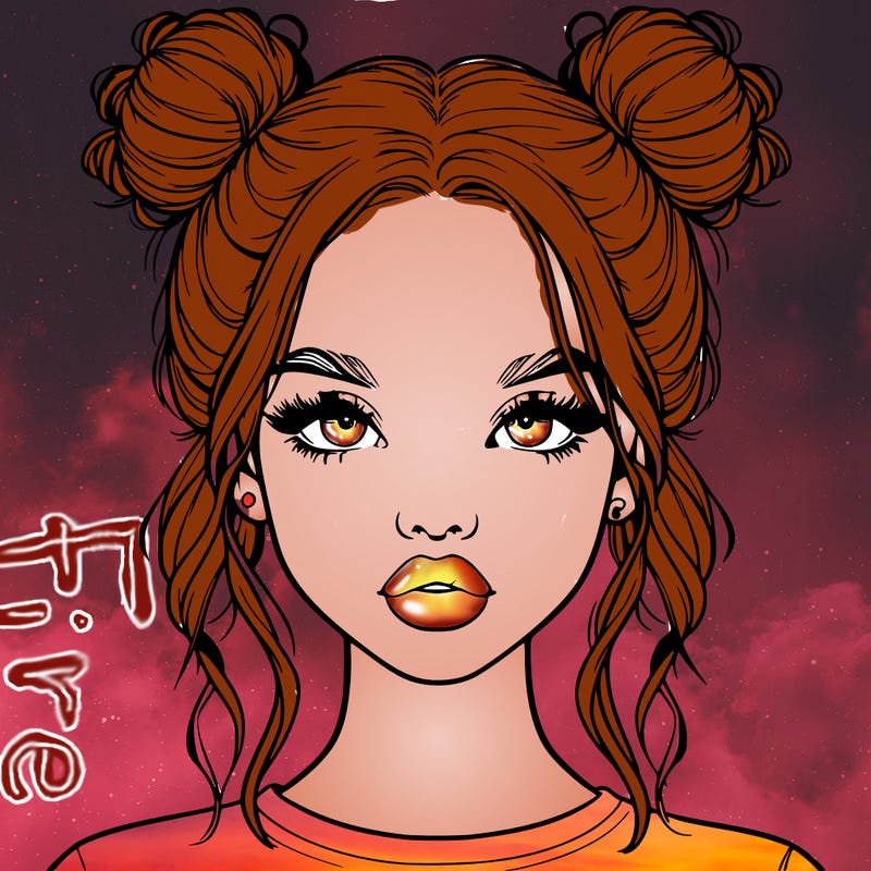 realistic girl with two buns in hair and lips