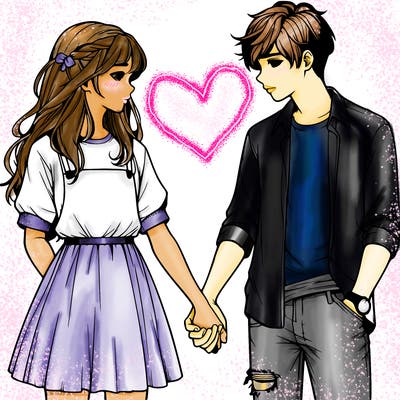 relistic girl with boy holding hands