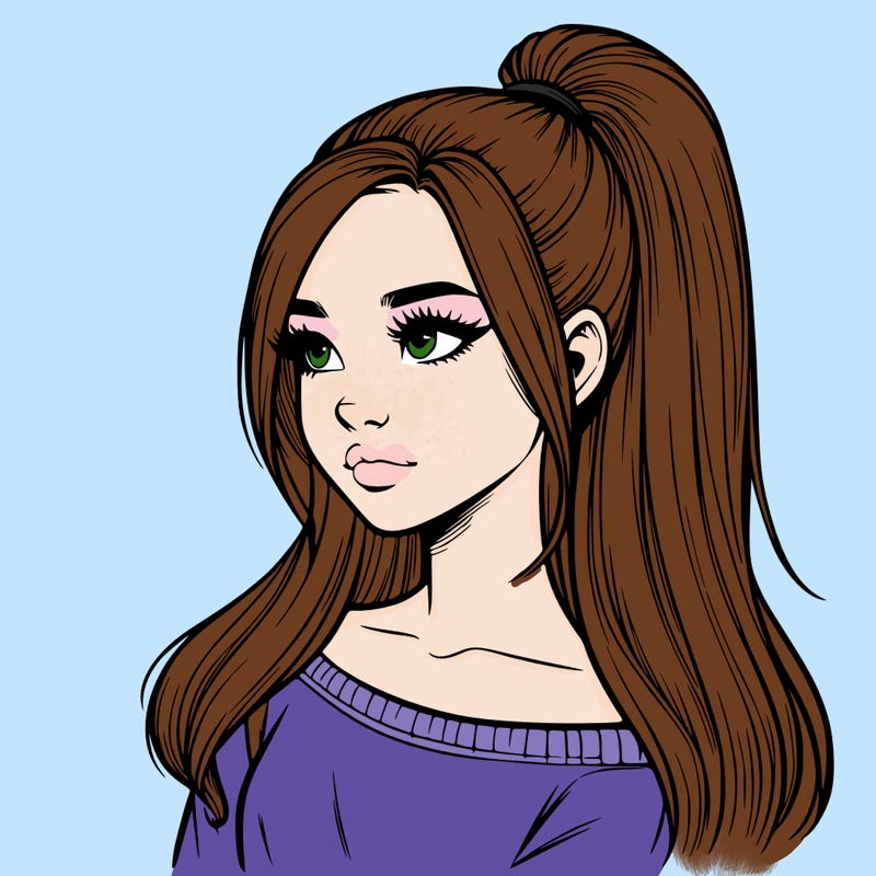 realistic girl with a high ponytail