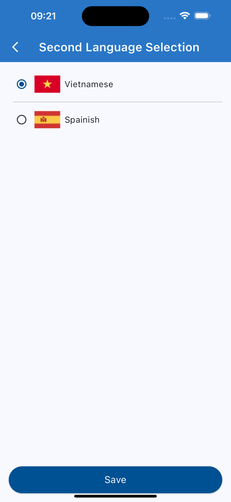 ICD-10 Dictionary app second language selection screen