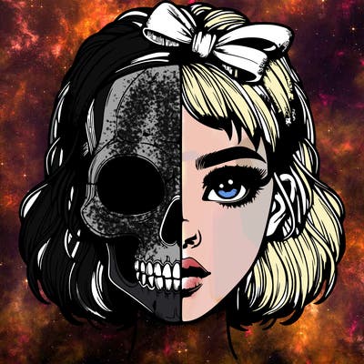 realistic girl with half skull mask