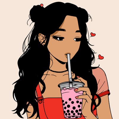 aesthetic realistic girl with boba
