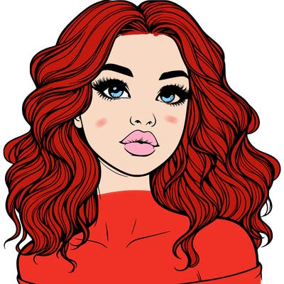 realistic girl with wavy hair and lips