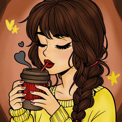 realistic girl drinking coffee
