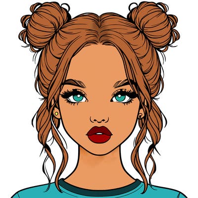 realistic girl with two buns in hair and lips
