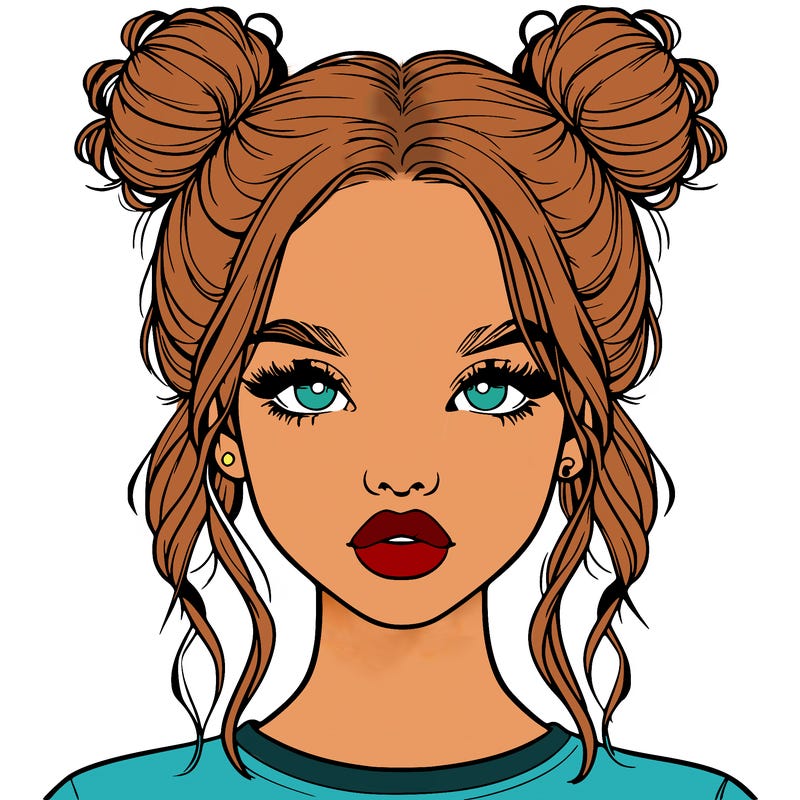 realistic girl with two buns in hair and lips