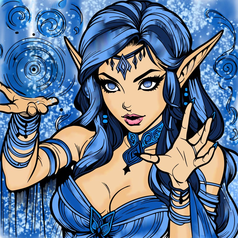 realistic scary beautiful elf sorceress casting spell