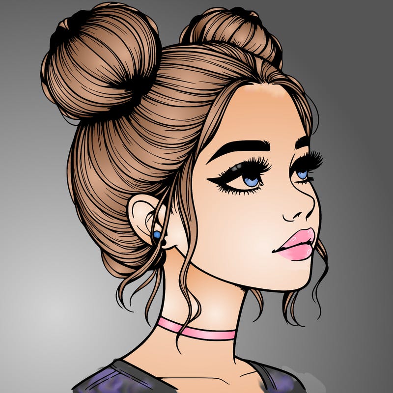 realistic girl with buns on the top of her head