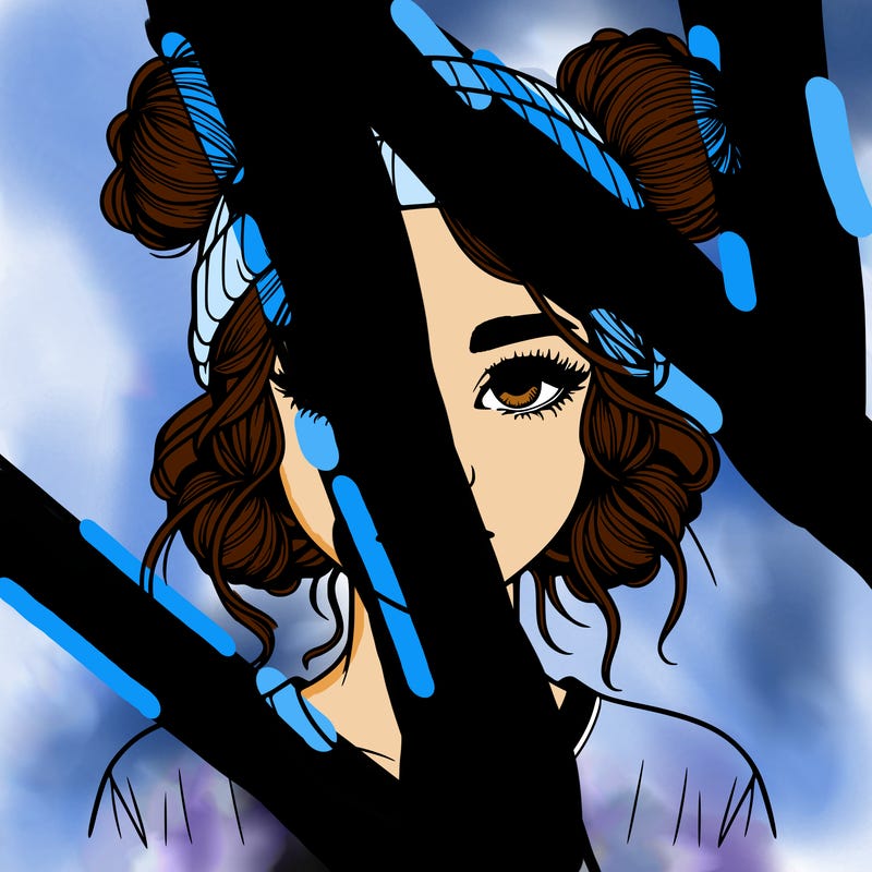realistic girl with buns in her hair with a beanie on