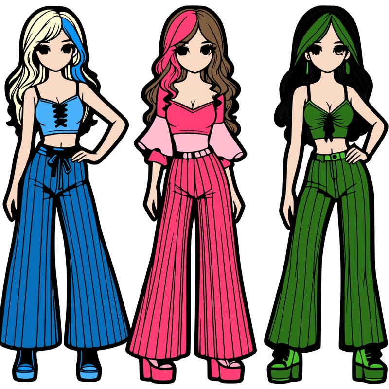 girls with flare pants and crop tops realistic