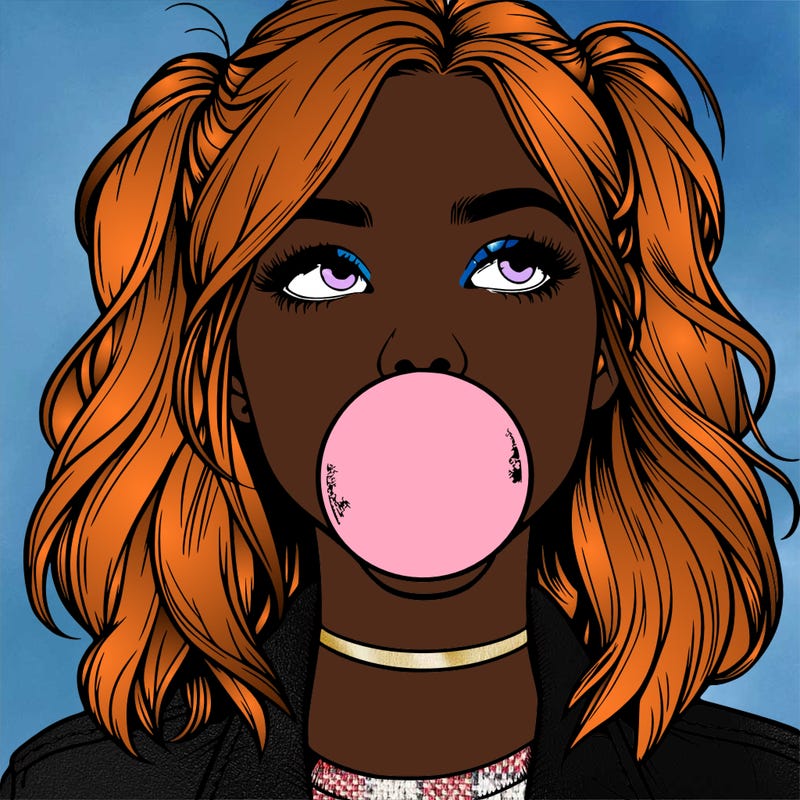 realististic girl blowing bubble -gum