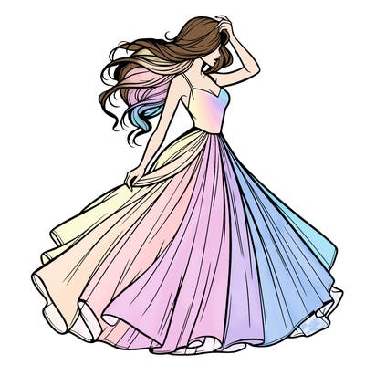 realistic woman with dress flowing in the wind