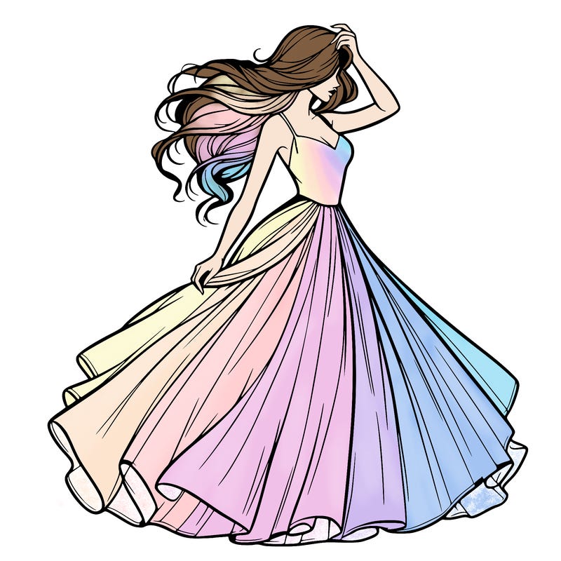 realistic woman with dress flowing in the wind