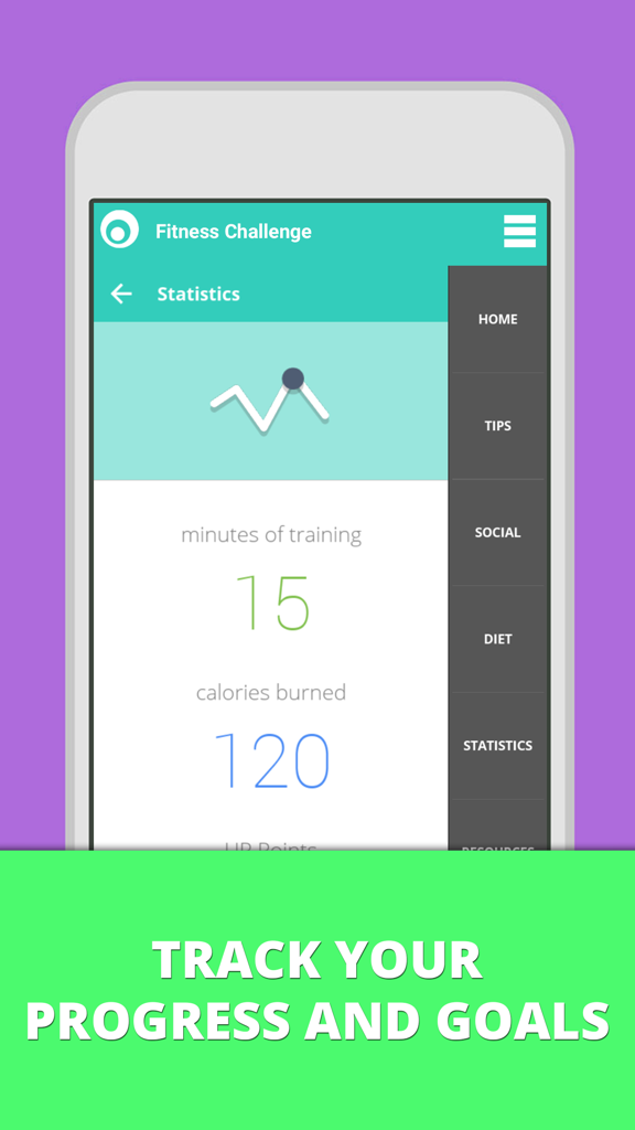 Fitness Challenge 30 Days - Workout statistics screen showing minutes trained and calories burned in the Fitness Challenge app