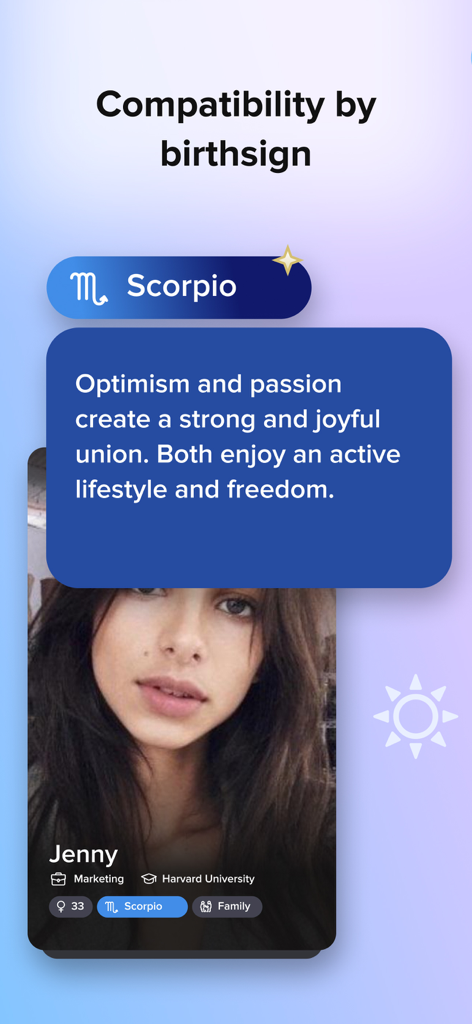 Screenshot of Merlin Dating app interface showing zodiac sign compatibility analysis for a Scorpio profile