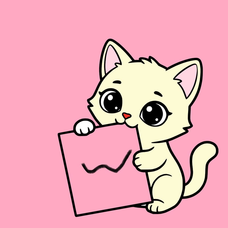 a small cat with a blank sheet of paper in its hand. the cat is sooooooo cute!