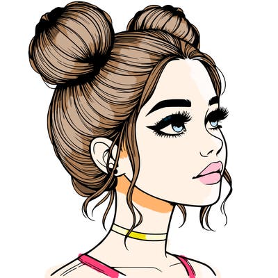 realistic girl with buns on the top of her head