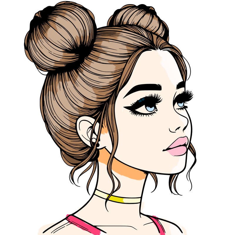 realistic girl with buns on the top of her head