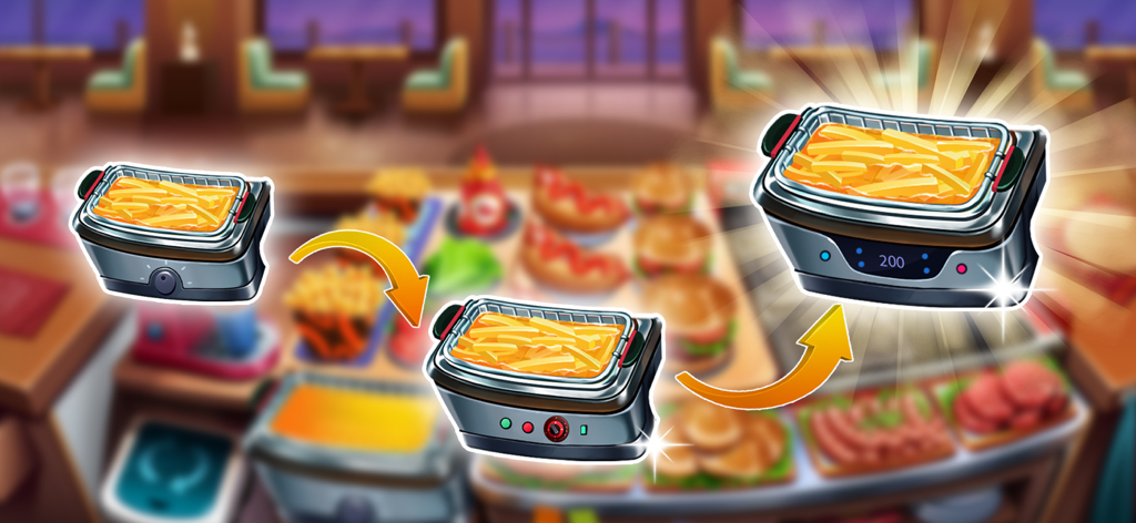 Cooking Seaside: Beach food - Three levels of deep fryer upgrades for French fries in a beach restaurant
