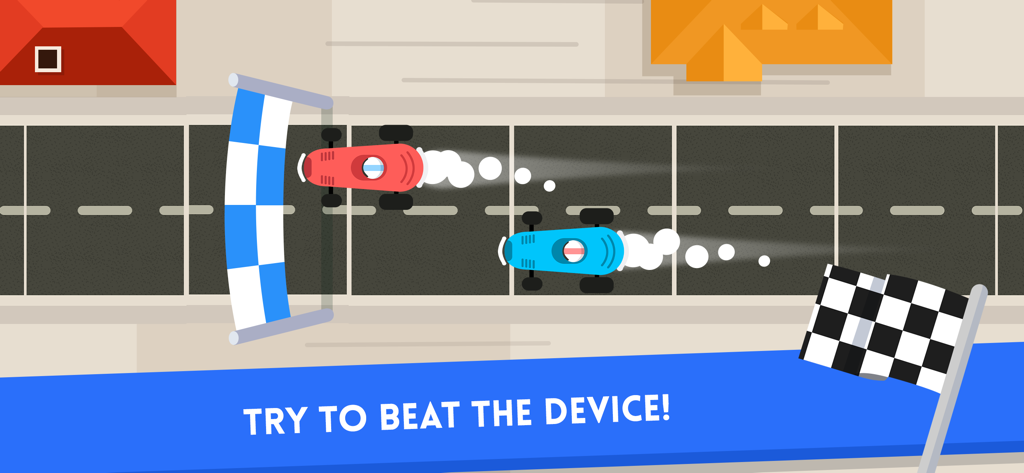 Code Karts - School Edition - Two cars racing on a track in competition mode with the text Try to beat the device
