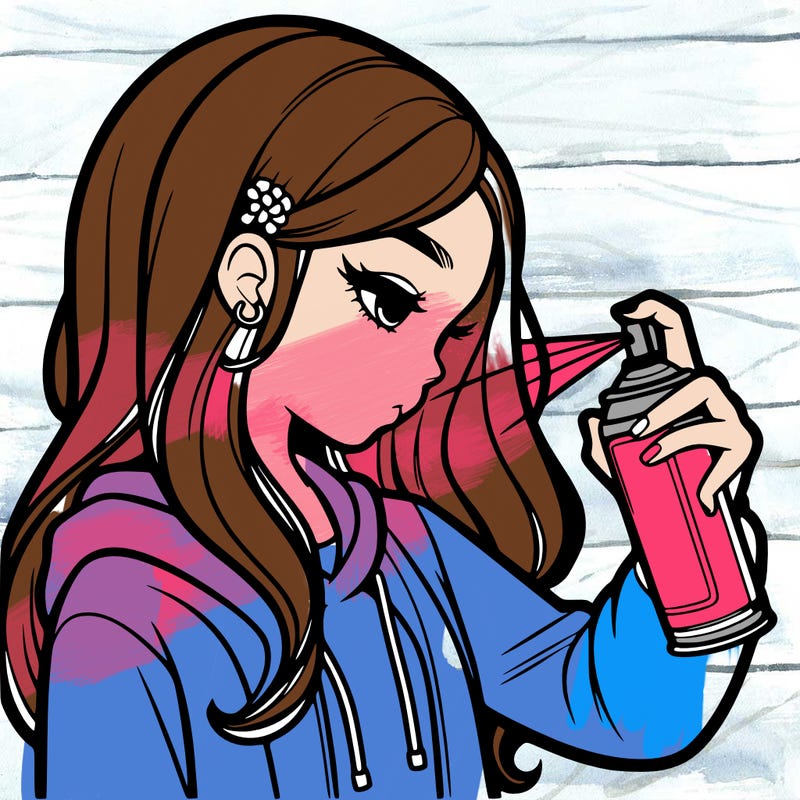 a realistic girl spray painting
