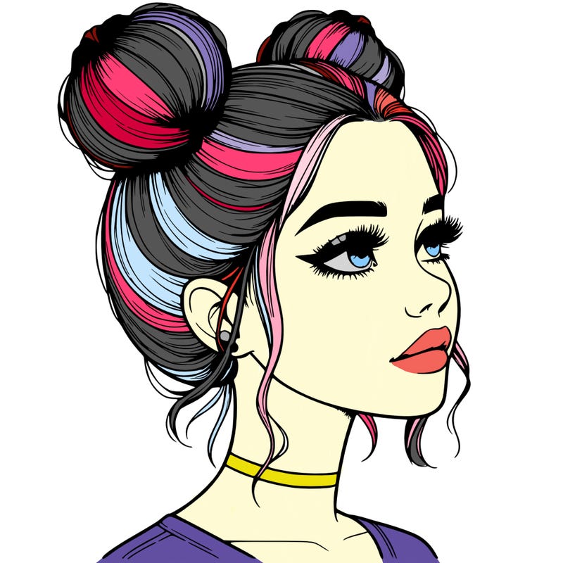 realistic girl with buns on the top of her head