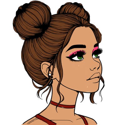 realistic girl with buns on the top of her head