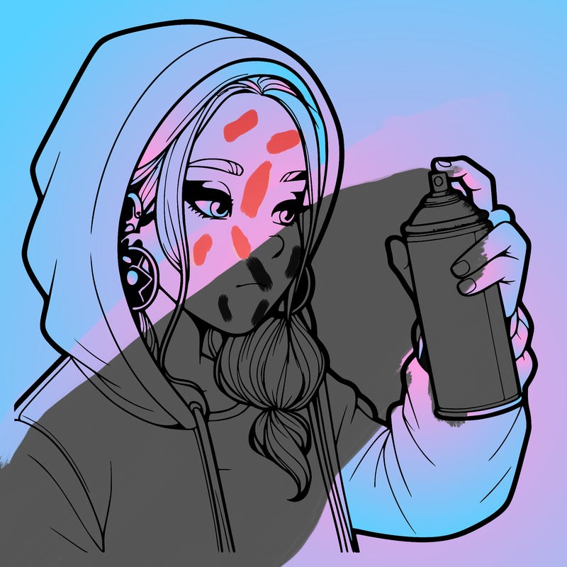 a realistic girl, spray painting