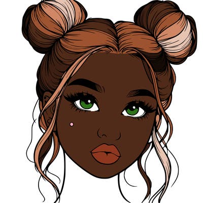 realistic girl with two buns on her hair and lips