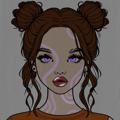 realistic girl with two buns in hair and lips