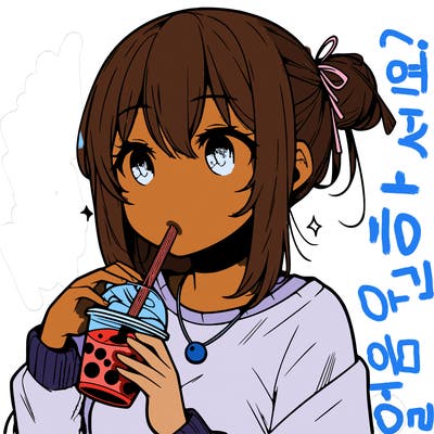manga character drinking boba
