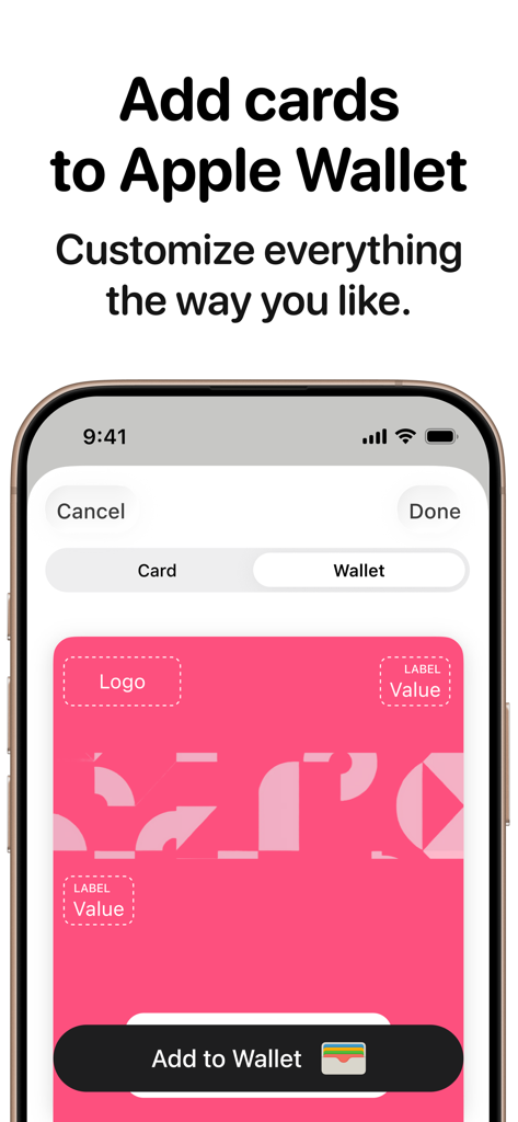 Une interface mobile montrant les options de personnalisation pour ajouter une carte de fidélité à Apple Wallet